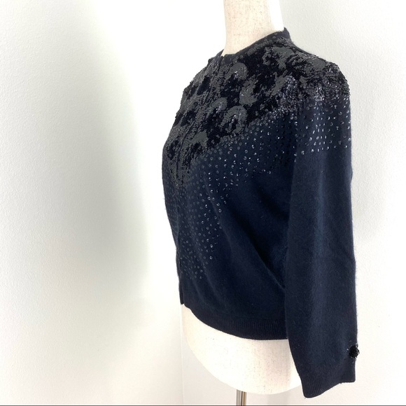 Vintage The May Co rare angora blend black sequined cardigan sweater jacket - Picture 6 of 13